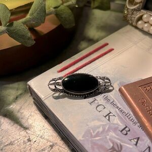 Onyx, Marcasite and sterling silver brooch